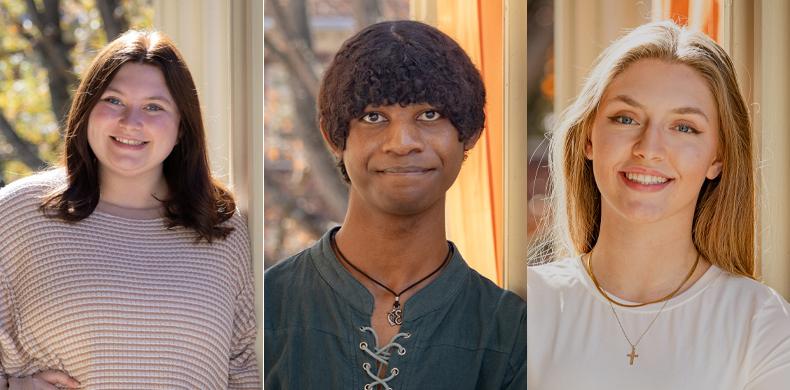 Headshots of three students, a woman, a man and a woman.